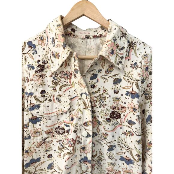 Solitaire Anthropologie Cream Eyelet Trucker Jacket Size Large Excellent Boho - Picture 4 of 7